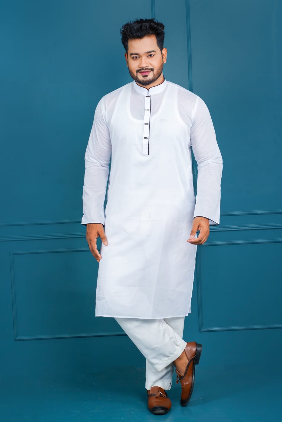 5.Men’s Premium Dhuti Fabric White Panjabi. - Image 2