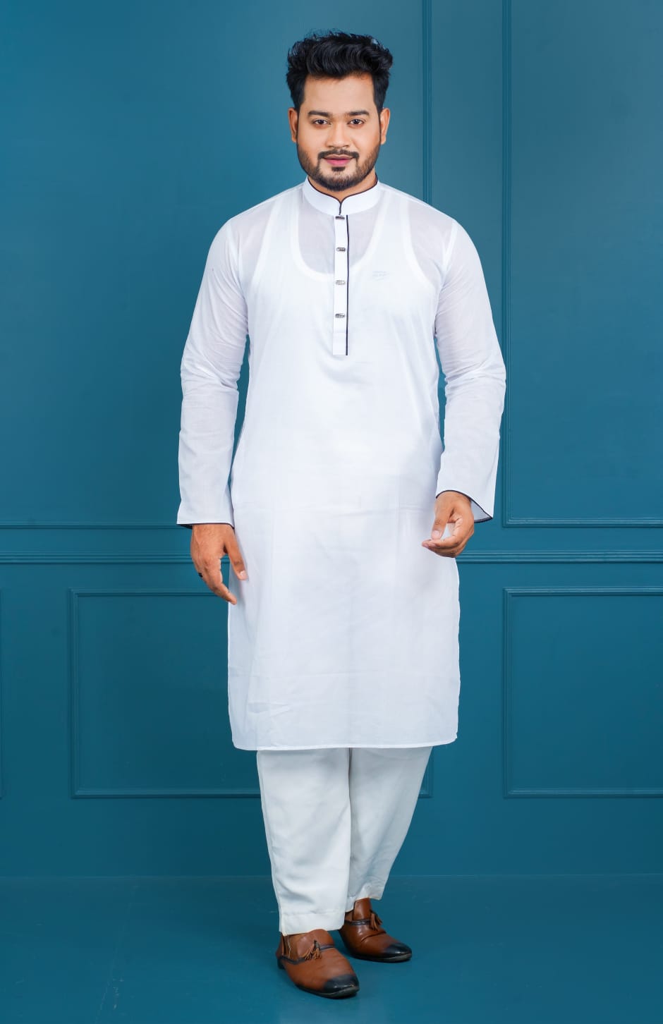 5.Men’s Premium Dhuti Fabric White Panjabi. - Image 3