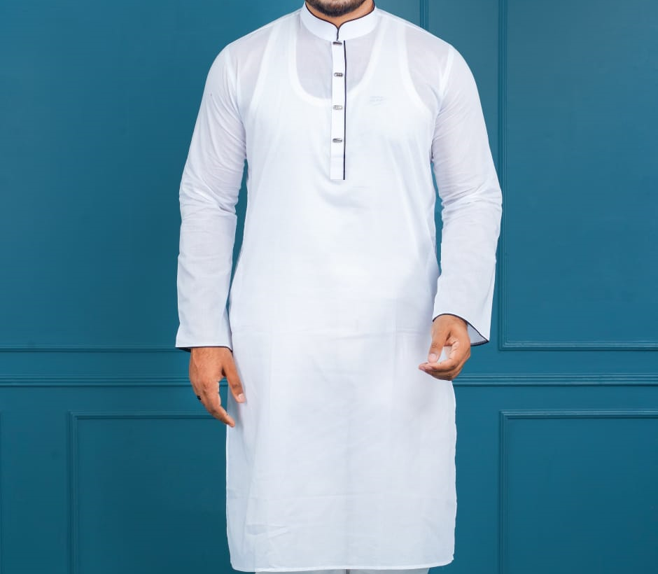 5.Men’s Premium Dhuti Fabric White Panjabi.